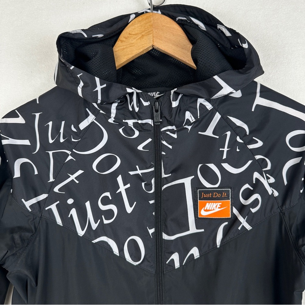 Nike Windrunner Jacket Just Do It Full Zip Hood Black White Logo Print Youth L - Picture 3 of 16